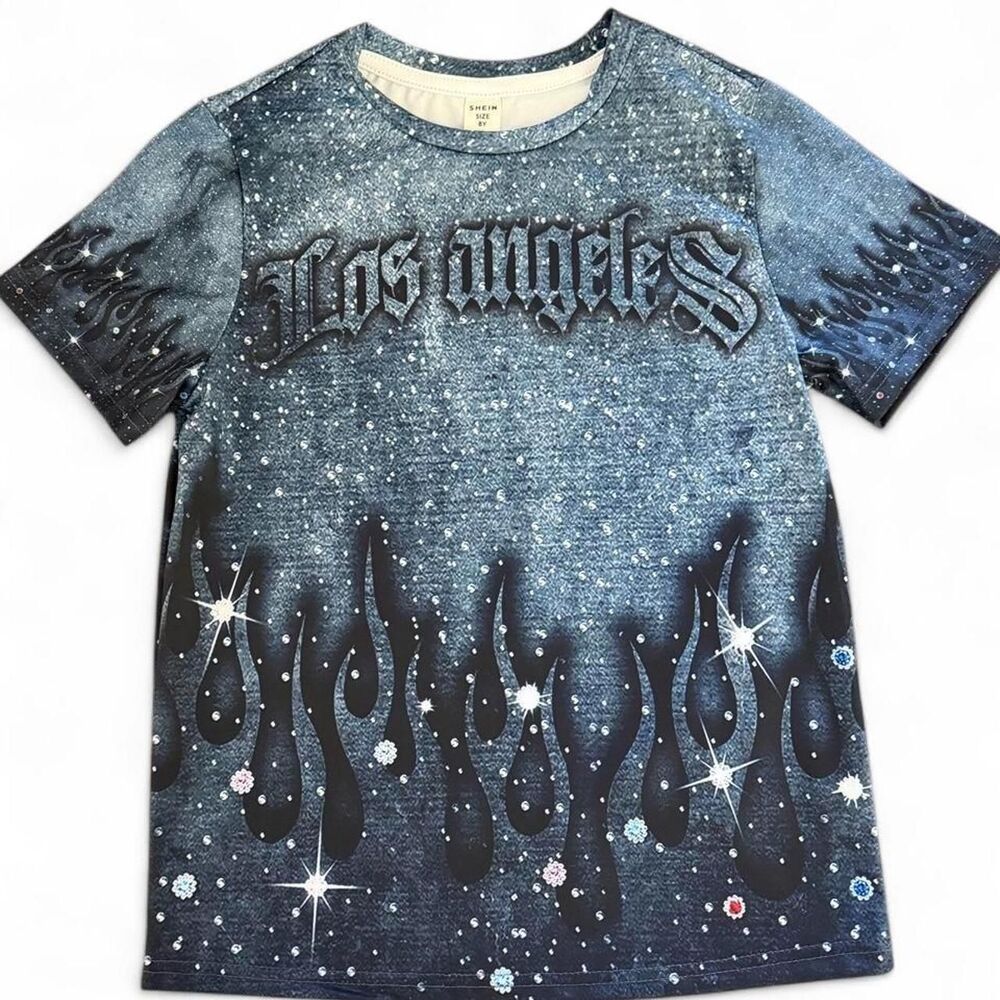 Blue Flames Los Angeles Boys Shirt Size 8Y